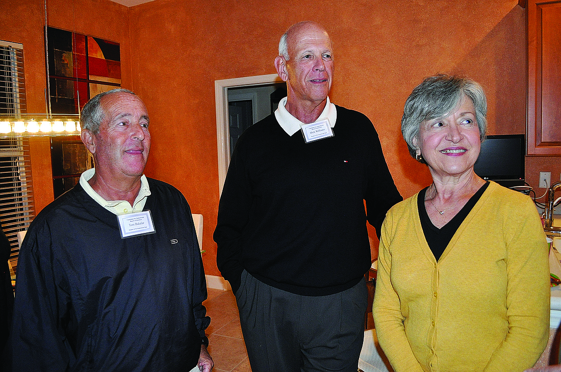New Stoneybrook homeowners association members Tom Bakalar and Dick Williams (and Williams' wife, Barb) came together for coffee Dec. 17 in anticipation of the Jan. 2 turnover date and election.