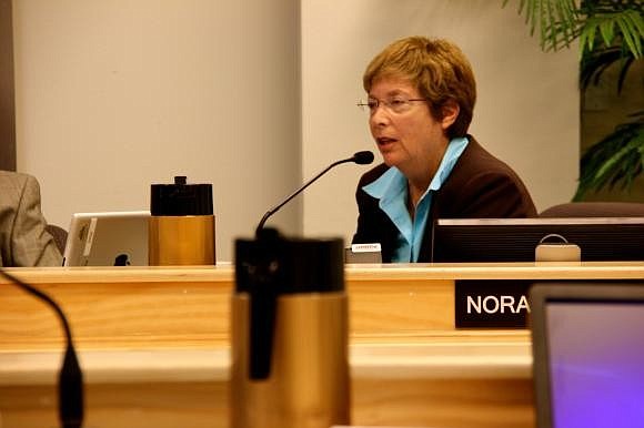 Sarasota County Commissioner Nora Patterson speaks at a September 2013 joint County Commission-Longboat Key Commission meeting.