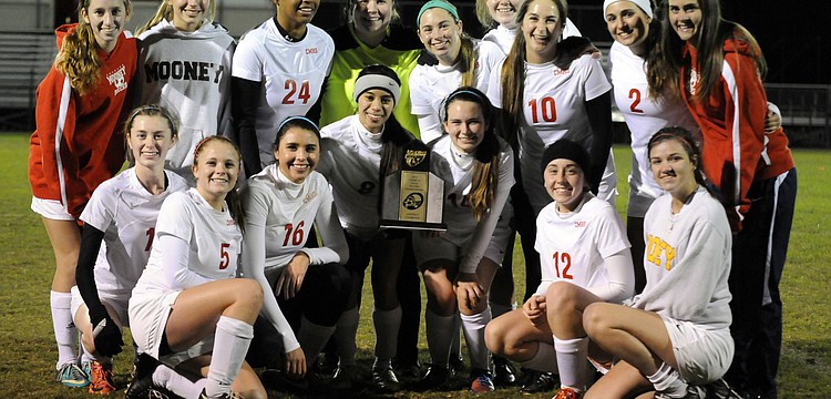 The Cardinal Mooney High girls soccer team captured the Class 2A-District 11 title with a 4-1 victory over DeSoto County Jan. 16.