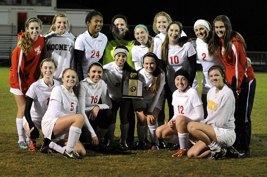 The Cardinal Mooney High girls soccer team captured the Class 2A-District 11 title with a 4-1 victory over DeSoto County Jan. 16.