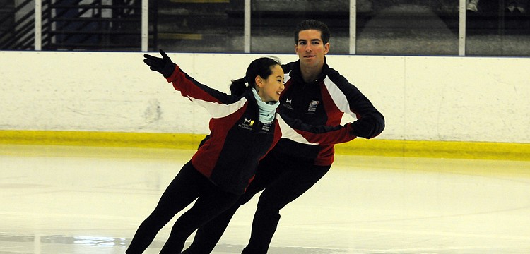 U.S. pairs figure skaters Felicia Zhang and Nathan Bartholomay practice during an open training session Jan. 22, at the Ellenton Ice and Sports Complex.