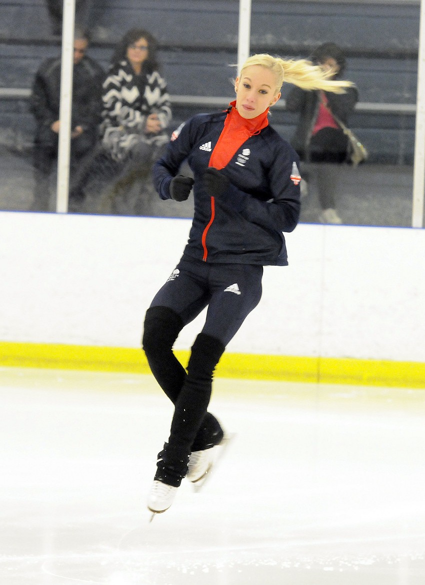 Great Britain figure skater Stacey Kemp performs a jump during a training session Jan. 22.