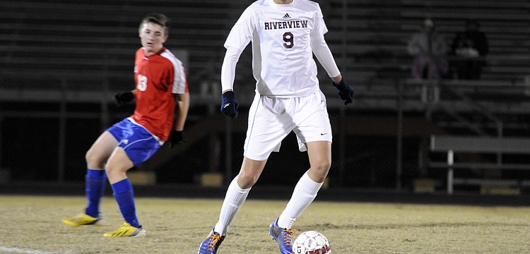Riverview midfielder Greg Atkin scored a goal for the Rams in the second half of their 3-0 victory over Pinellas Park in the Class 5A-District 8 semifinals Jan. 22.