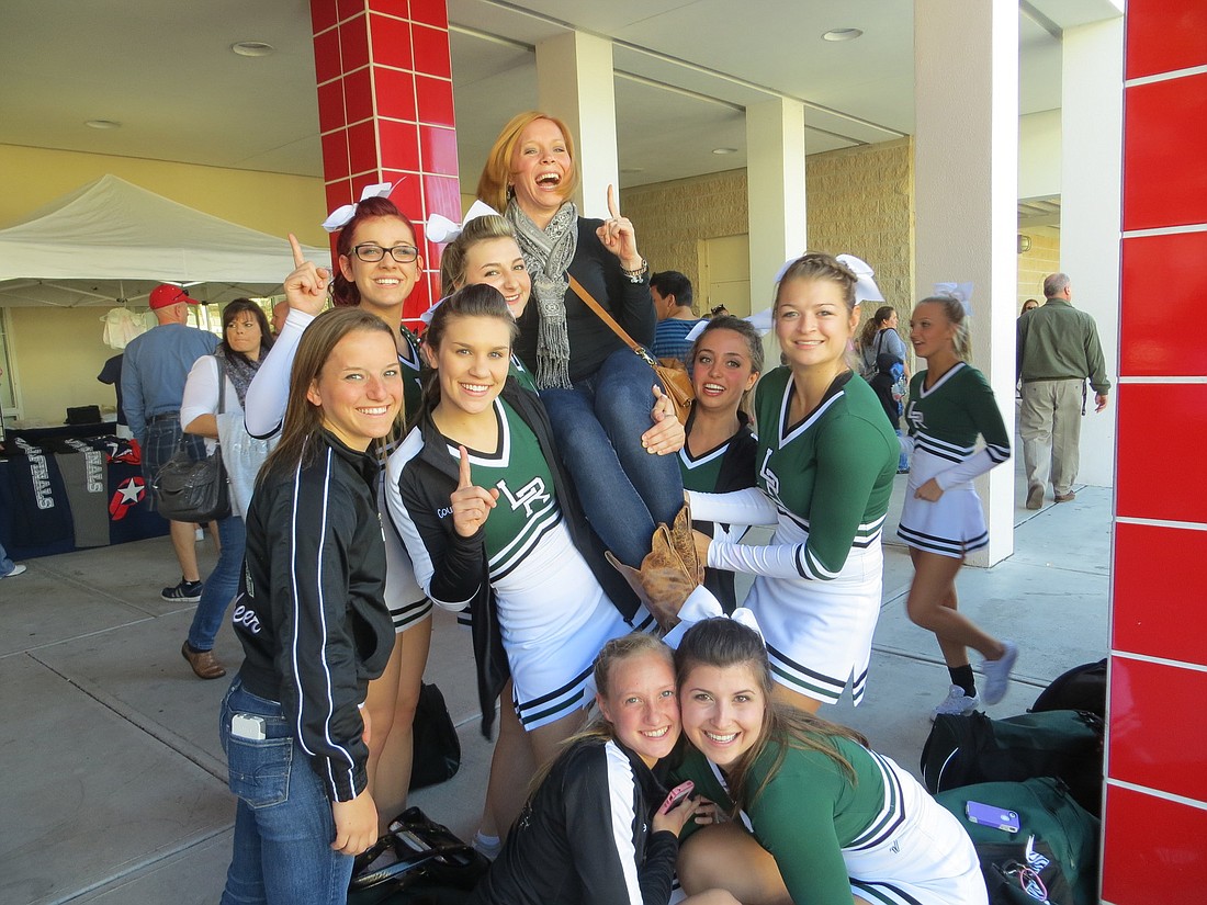 The Lakewood Ranch High varsity cheerleading squad