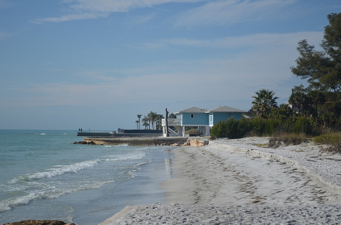 The seawall in the Gulf at 6541 Gulfside Road is affecting the shorelineÃ¢â‚¬â„¢s ability to hold sand in that area.