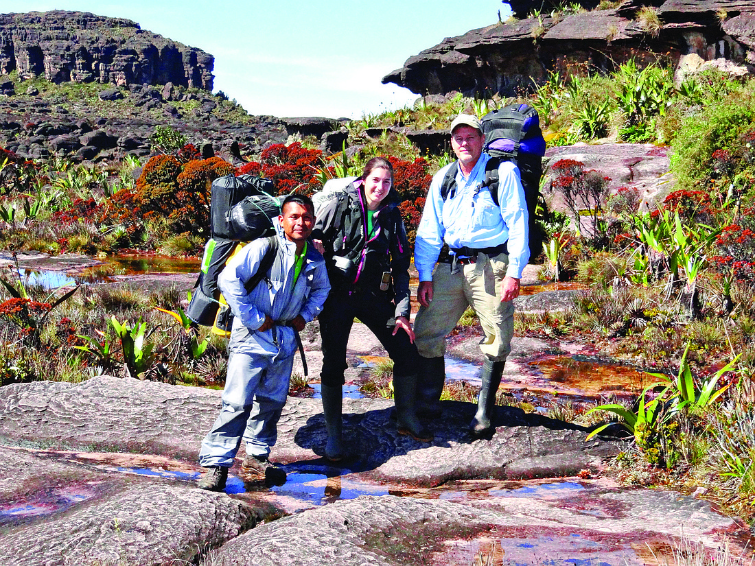 Marcos Wilson, of Venezuela, Elisabet Safont, of Spain and Bruce Holst, of Selby Gardens, conduct a botanical inventory in March 2012 on a remote table mountain in southern Venezuela. Photo courtesy Bruce Holst