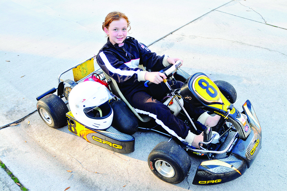 Ten-year-old Sarah Cripe typically drives between 45 and 50 mph when she's solo go-kart racing.