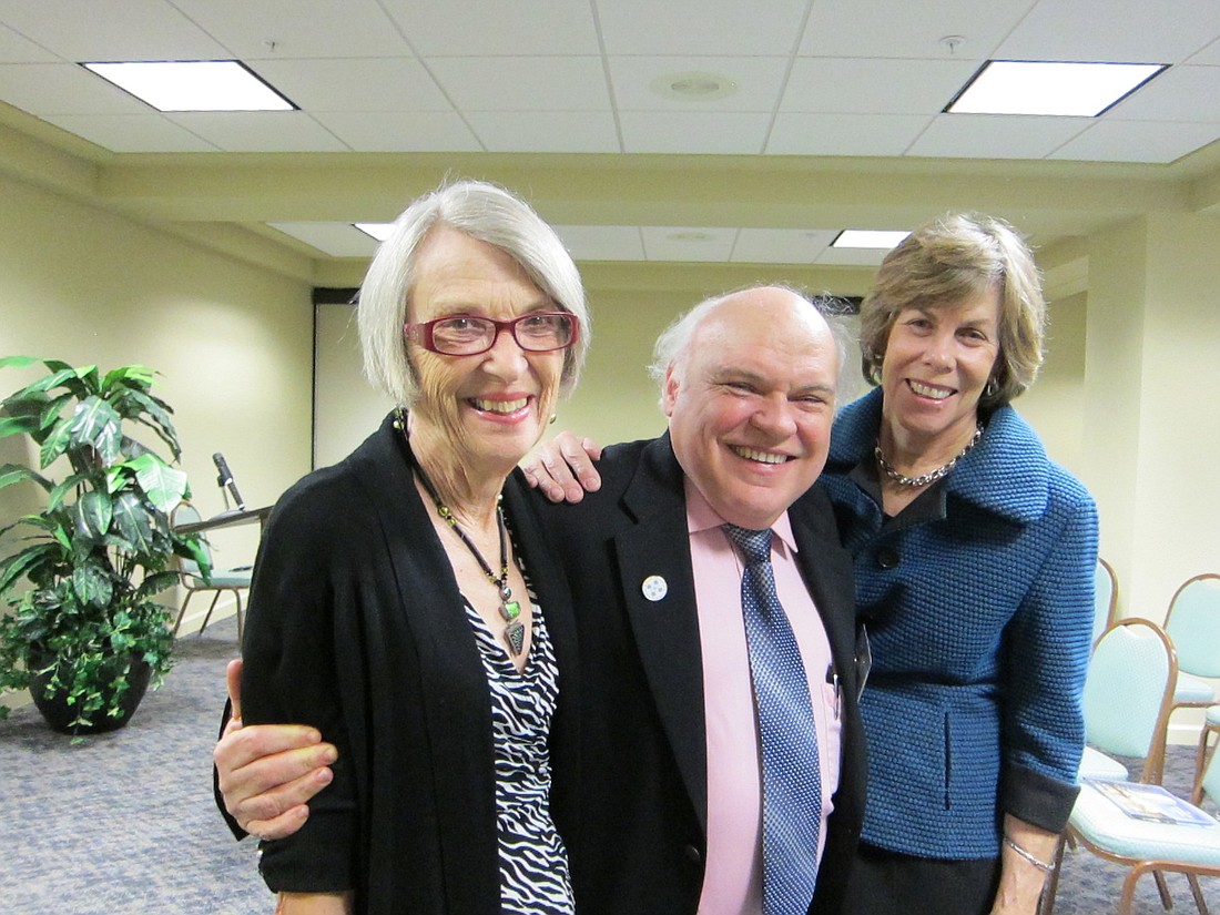 Wellesley Club President Nancy Wettlaufer, with New College President Dr. Donal O'Shea and Wellesley Club Vice President Charlotte Isaacs