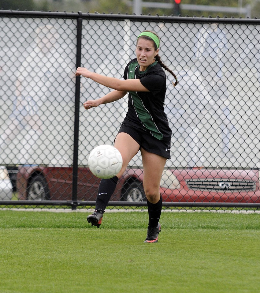 Lakewood Ranch senior defender Juliana Guida sends the ball back up to the midfield.