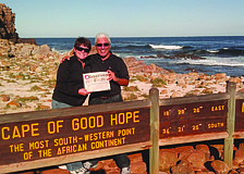 GOOD NEWS. Lakewood Ranch Golf and Country Club residents Fran and Thom Mastrelli brought their East County Observer along on their recent tour through South Africa. They caught up on their news at the Cape of Good Hope near Capetown.