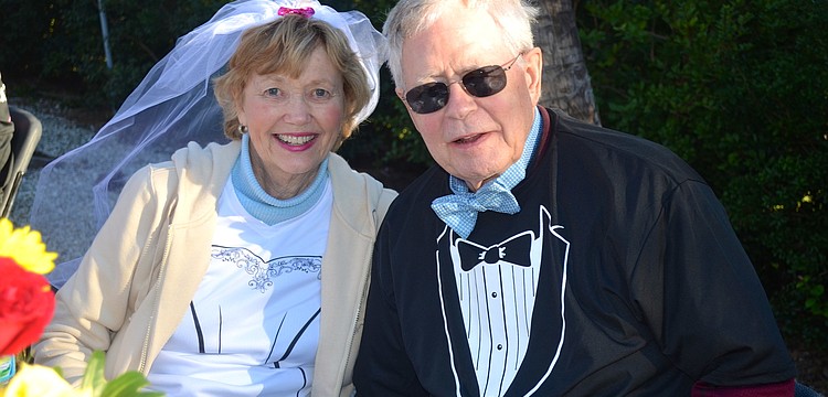 Sharon and Pete Meyer enjoy snacks with friends.