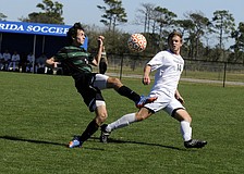 Lakewood Ranch sophomore midfielder Felipe Dangond attempts to maintain possession for the Mustangs in the first half of the Class 4A Final Four Feb. 14.
