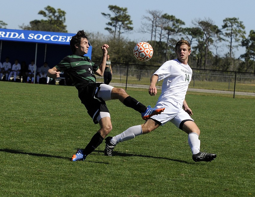 Lakewood Ranch sophomore midfielder Felipe Dangond attempts to maintain possession for the Mustangs in the first half of the Class 4A Final Four Feb. 14.