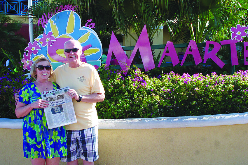 FUN IN THE SUN. Pat and Tim Lenz made sure to bring the East County Observer along on a recent Caribbean getaway to St. Maarten.
