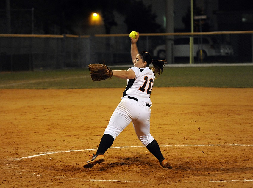 Sarasota High pitcher Clarissa Lynch struck out seven batters to lead the Lady Sailors to a 3-0 district victory over Lakewood Ranch March 4.