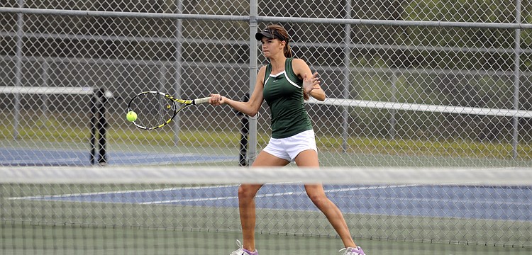 Lakewood Ranchâ€™s Ashley Bongart sends the ball back over the net during her No. 1 singles match March 5.