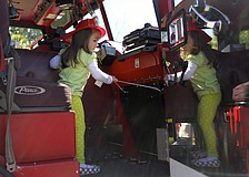 Zuleika Zunz rings the bell on the fire truck.