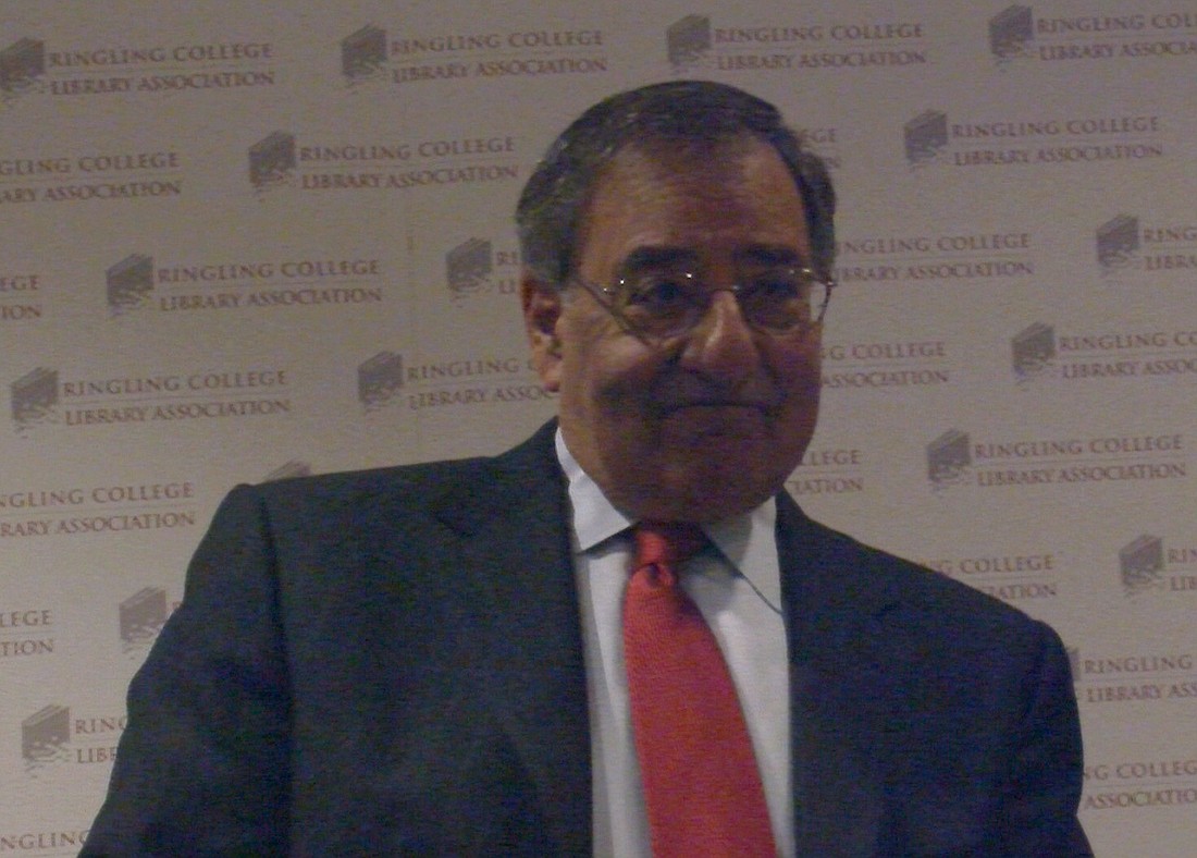 Former Central Intelligence Director Leon Panetta discusses the 2012 Benghazi attack Thursday at Van Wezel Performing Arts Hall.