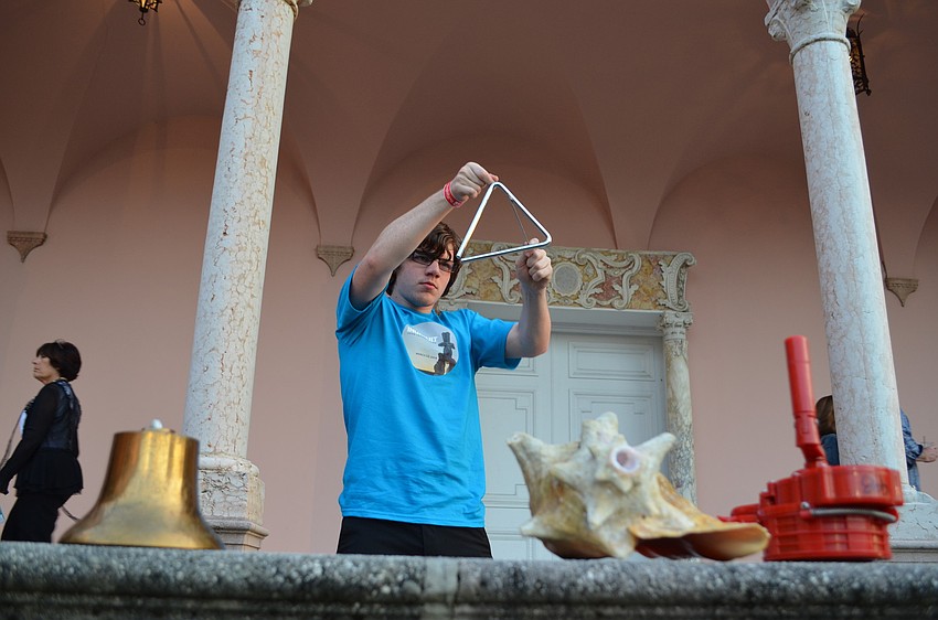 A student percussionist participates in Inuksuit