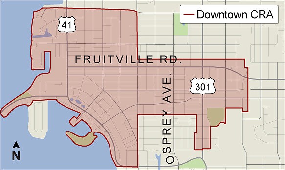 The current boundaries of the downtown CRA, which is set to expire in 2016.