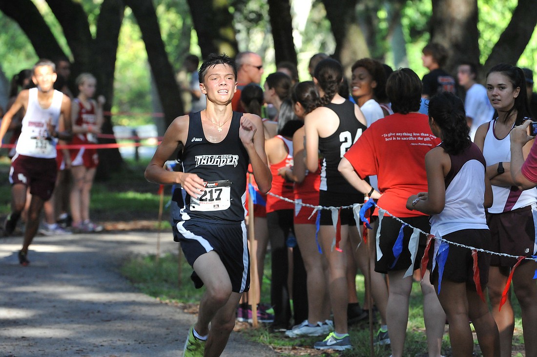 Peter Runge races to the finish line during last year's Bradenton Runners Club Invitational. He went on to finish 35th at the Class 1A Cross-Country State Finals. (File photo)
