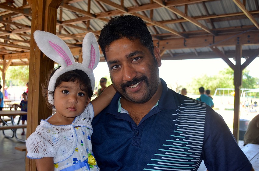 Aaniya and Akhlesh Mittal wait for the Easter Bunny.