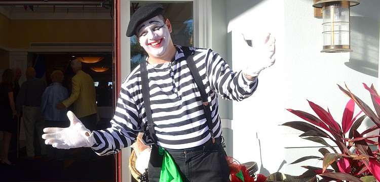 Mike the Mime welcomed guest to the April in Paris party.