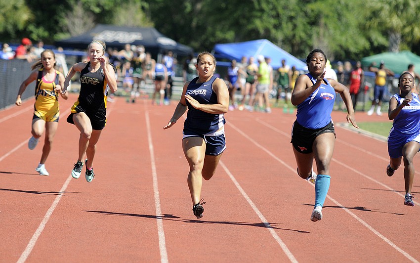ODAâ€™s Sierra Dickerson races down the track in the preliminaries of the 100-meter dash.