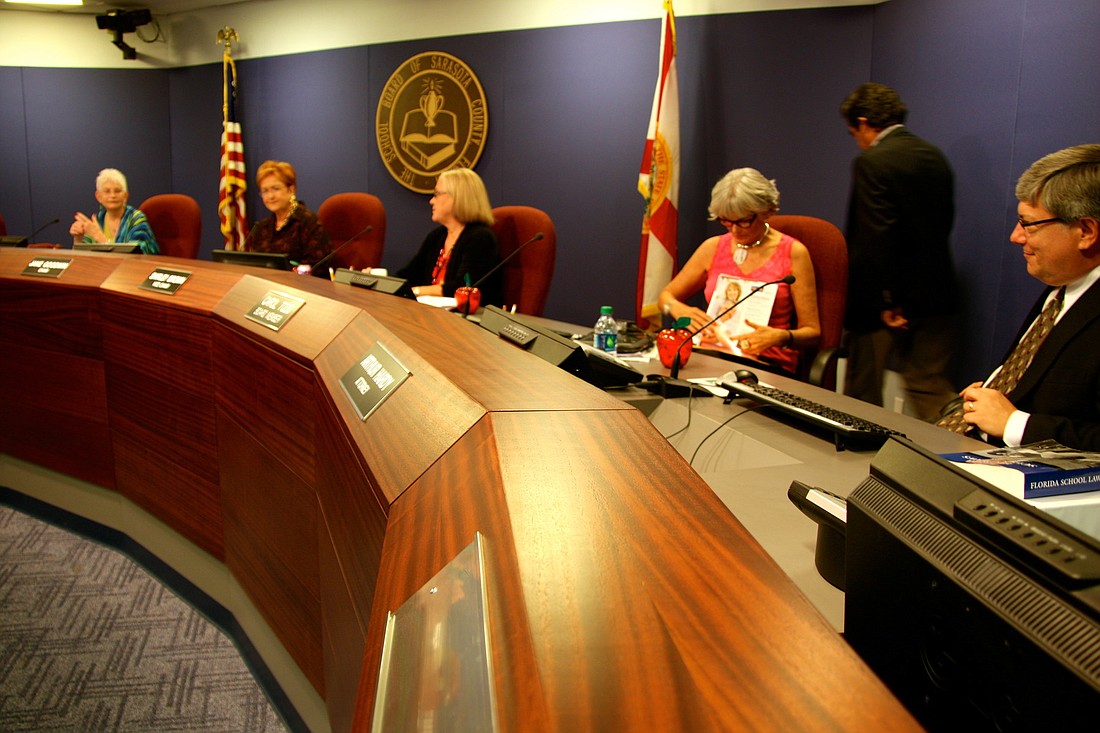 The Sarasota County School Board at a meeting in October, 2013.