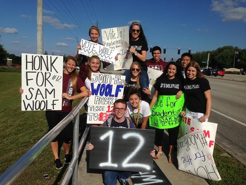 Braden River High students rallied along State Road 70 for Sam Woolf last week, in hopes of generating more audience votes to keep him on "American Idol." (Courtesy photo)