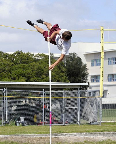 Travis Amuso's personal best pole vault is 13 feet, 6 inches. He's hoping to break that this season. (Photos by Jen Blanco)