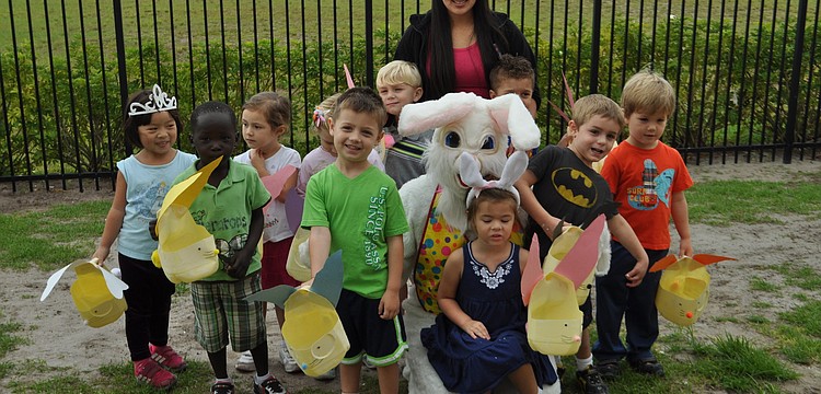 Jorgin Palacios' 4-year-old class poses with the Easter Bunny.