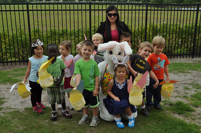 Jorgin Palacios' 4-year-old class poses with the Easter Bunny.