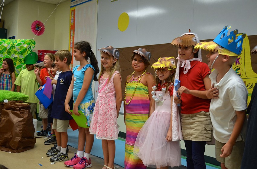 Students in Marti Bhame's second-grade class at Braden River Elementary take a bow.