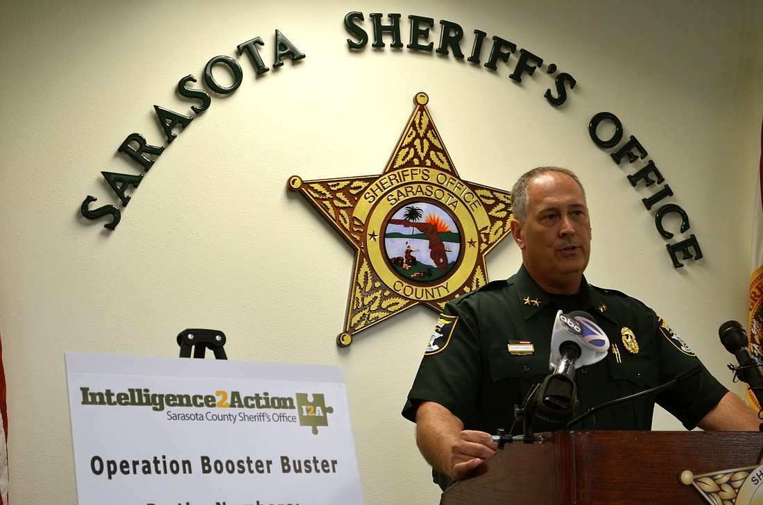 Sheriff Knight announces in an Aug. 1 press conference the success of a collaborative effort with area businesses to crack down on retail theft.