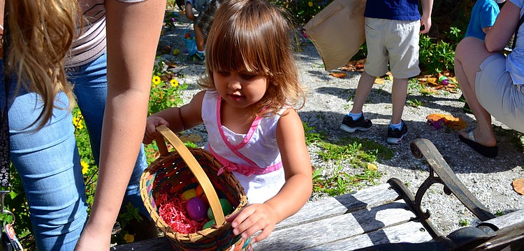 Children under 5 search for hidden eggs in the garden at Mar Vista.