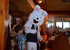 The Easter Bunny dances around Mooreâ€™s Restaurant.