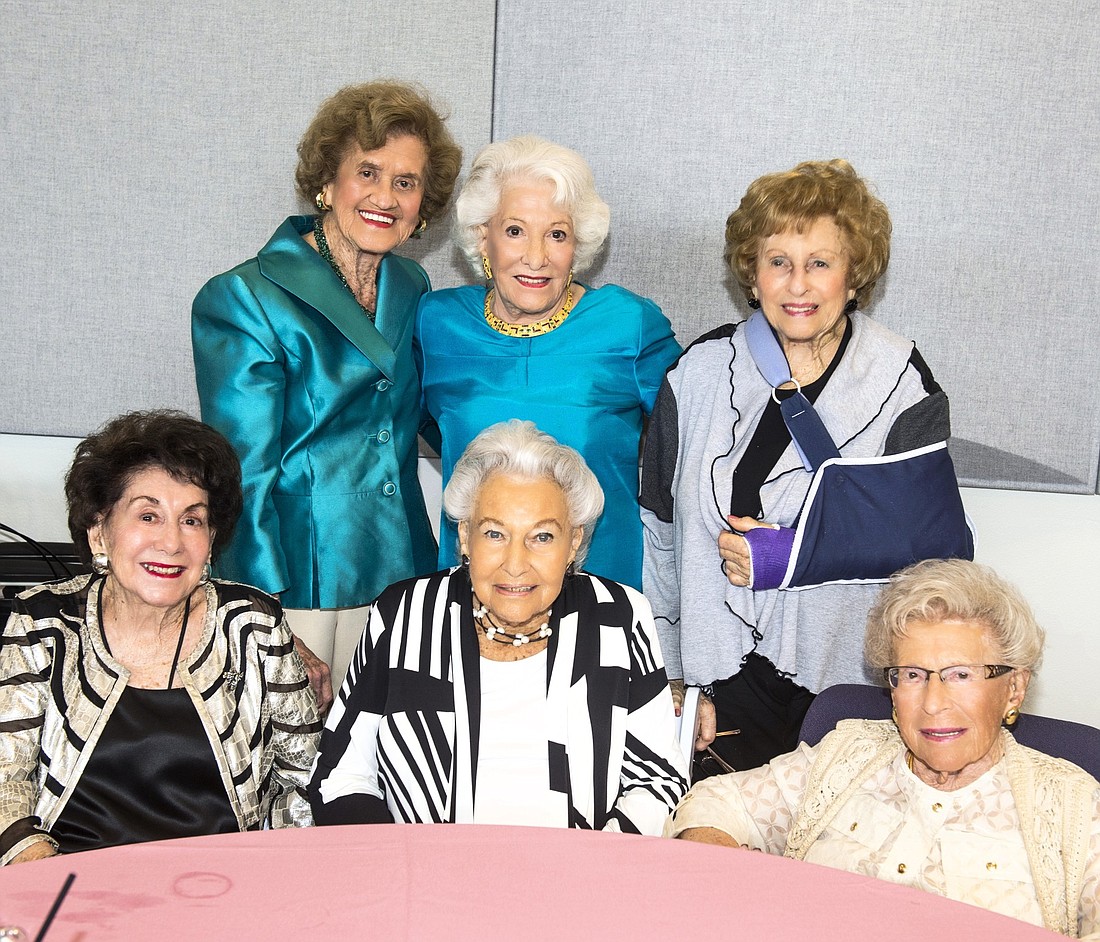 Back row: Betty Schoenbaum, Lillian Richman and Helen Sherman. Front row: Claire Love, Betty Schiff and birthday girl Bea Friedman. Photo by Cliff Roles.