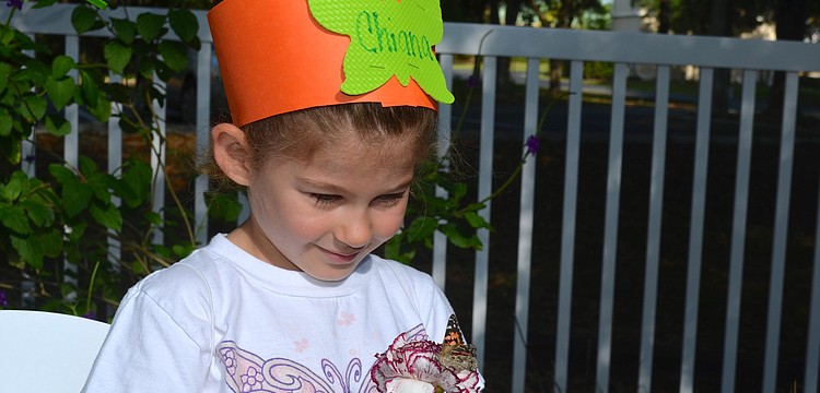 The butterfly on Chiana Webberâ€™s carnation munches on the sugar-covered carnation before flying away.