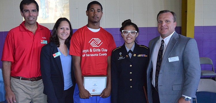 David LaCamera, Sonya Dlug, Matthew Graham, Roy McBean Youth of the Year Maria Monroy and Sarasota County Boys and Girls Club President/CEO Bill Sadlo