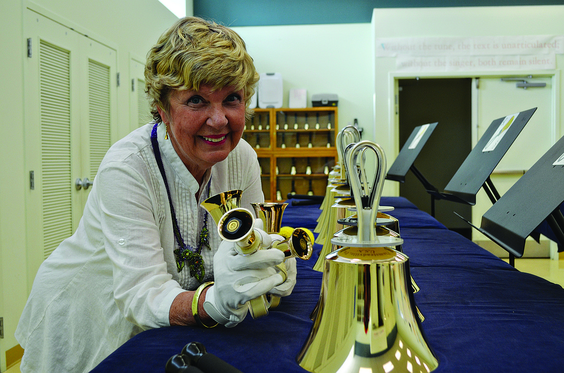 Bell ringer Kathie Hayes also enjoys tap dancing and making jewelry. Photo by Harriet Sokmensuer