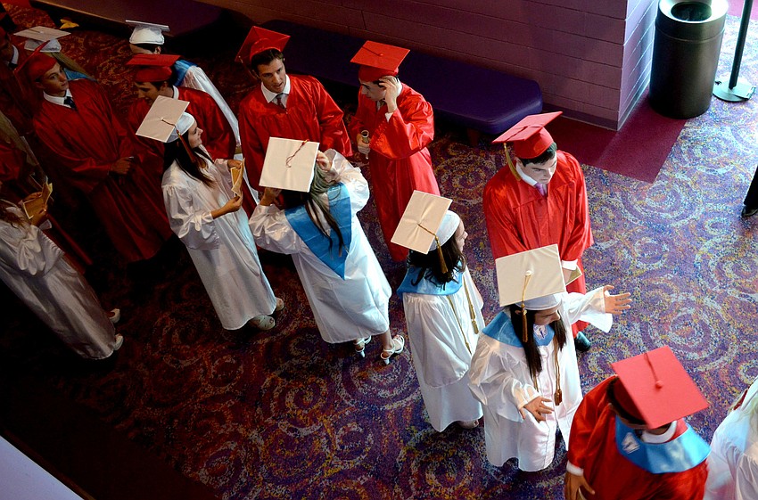 Cardinal Mooney seniors line up to enter the auditorium at the Van Wezel.