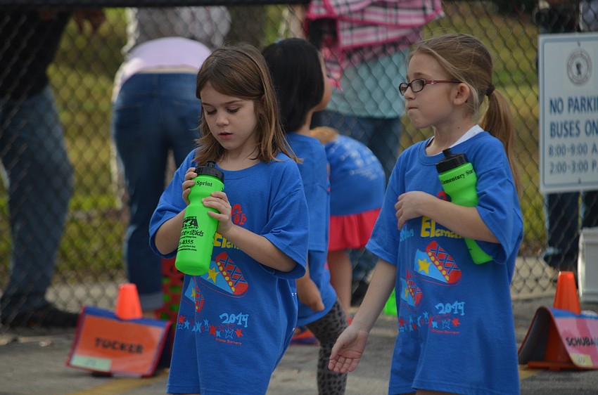 Olivia Roach and Hannah Adams cool off.