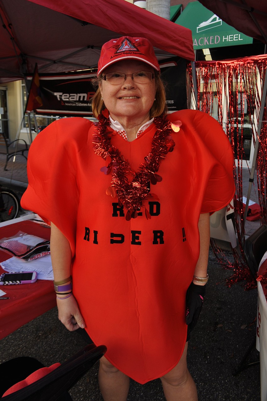 Mary Ellen Fortier supports the red riders, diabetics who are participating in the event.