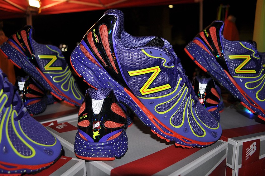 New Balance had the official Boston Marathon glow-in-the-dark shoes on display and for sale at the event.