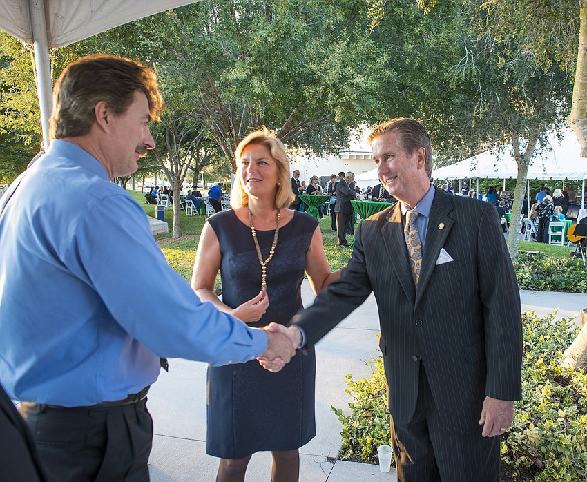 Dr. Michael Probstfeld (Dr. Carol F. Probstfeldâ€™s brother), SCF President Dr. Carol F. Probstfeld and State Rep. Jim Boyd at the SCF inauguration reception.