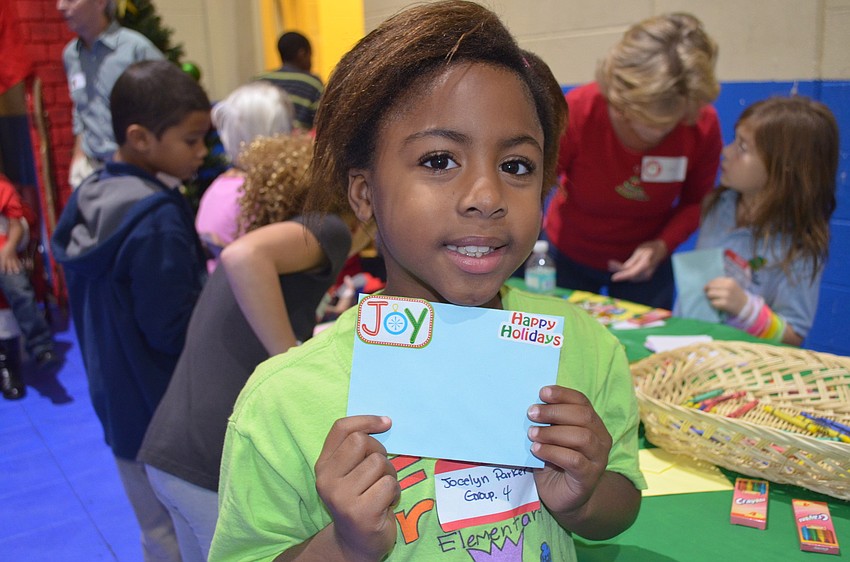 Jocelyn Parker with her decorated Christmas card.
