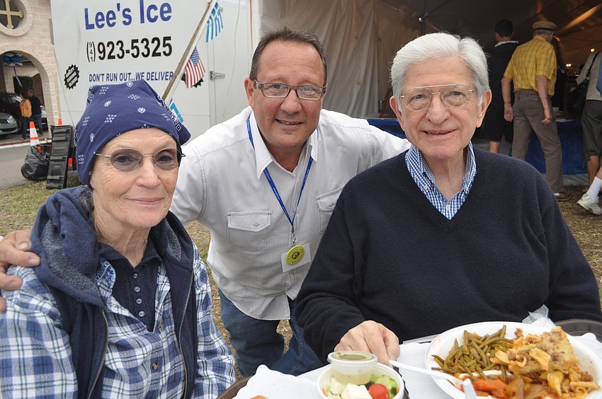 Marilyn and Steve Patsoureas, who traveled from York, Pa., with George Karabatsos (center), event chairman