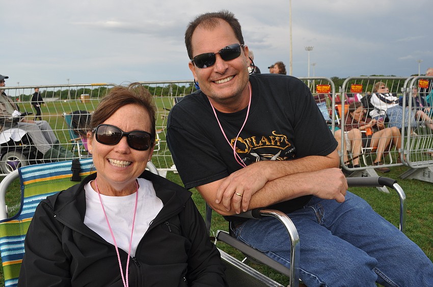 Sandy Anderson with her husband, Steve, who used to play drums in a rock band