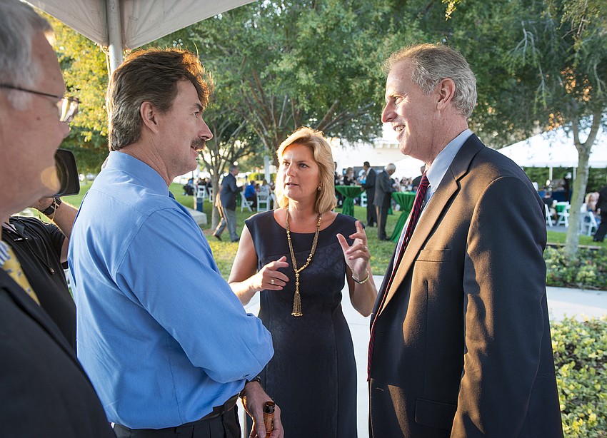 Dr. Michael Probstfeld (Dr. Carol F. Probstfeldâ€™s brother), SCF President Dr. Carol F. Probstfeld and Circuit Court Judge Edward Nicholas at the SCF inauguration reception.